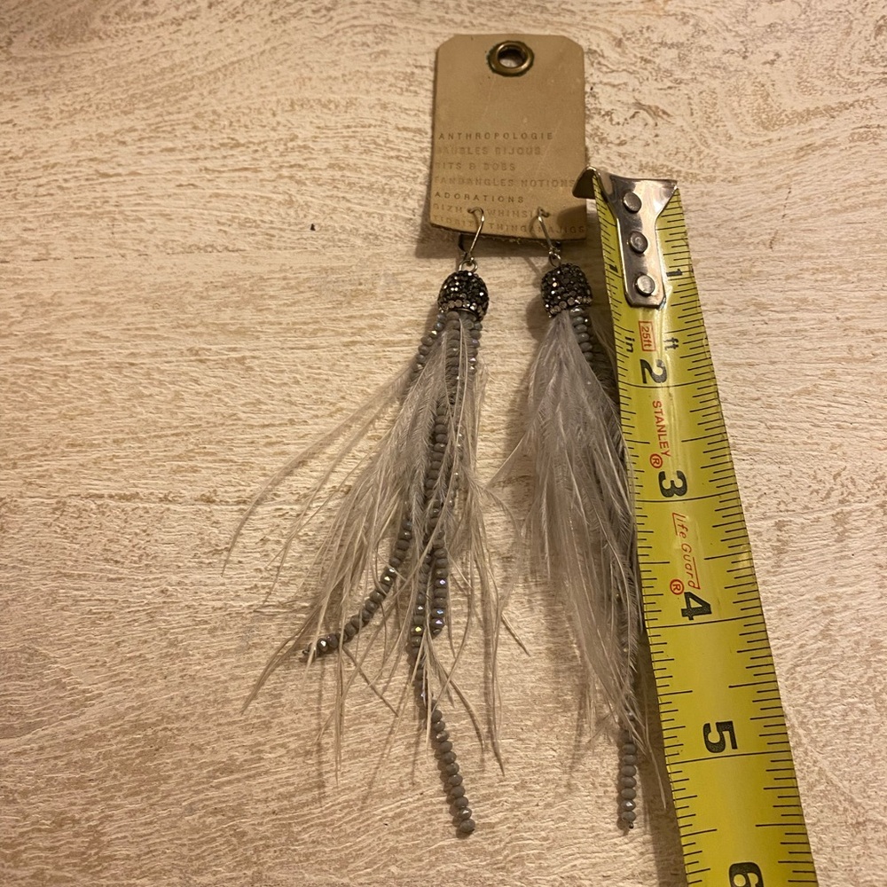 Anthropologie Gray Feather Earrings